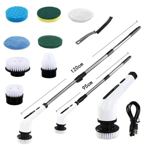 Cordless Electric Spin Scrubber (Long Handle + 9 Brush Heads)