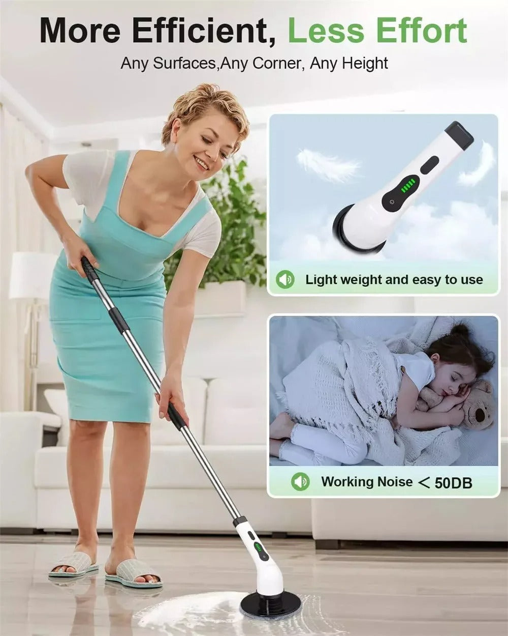 Cordless Electric Spin Scrubber (Long Handle + 9 Brush Heads)
